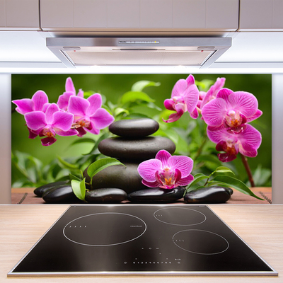 Kitchen Splashback Flower stones art pink black