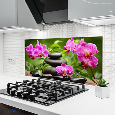 Kitchen Splashback Flower stones art pink black