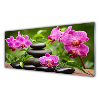 Kitchen Splashback Flower stones art pink black