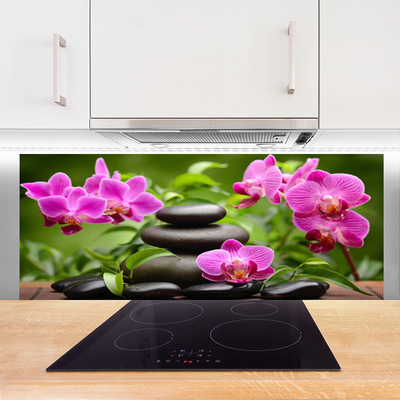 Kitchen Splashback Flower stones art pink black