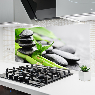 Kitchen Splashback Bamboo tube stones floral green black