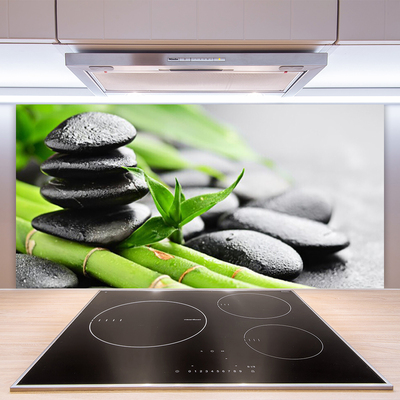 Kitchen Splashback Bamboo tube stones floral green black