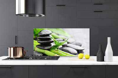 Kitchen Splashback Bamboo tube stones floral green black