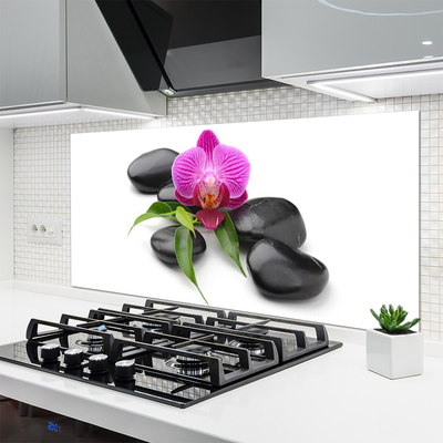 Kitchen Splashback Flower stones art pink black