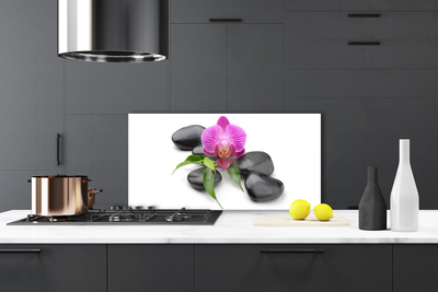 Kitchen Splashback Flower stones art pink black