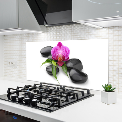 Kitchen Splashback Flower stones art pink black