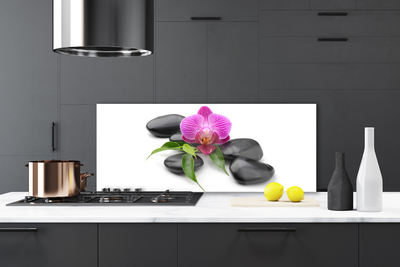 Kitchen Splashback Flower stones art pink black