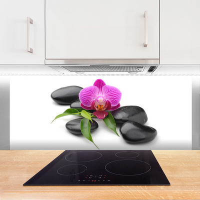 Kitchen Splashback Flower stones art pink black