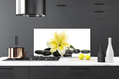 Kitchen Splashback Flower stones art white green black