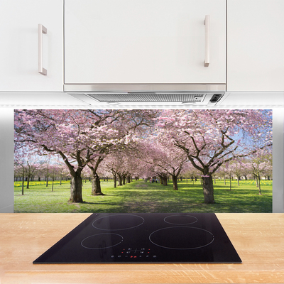 Kitchen Splashback Footpath trees nature brown green pink