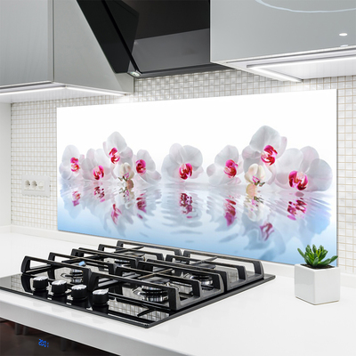 Kitchen Splashback Flowers art white red