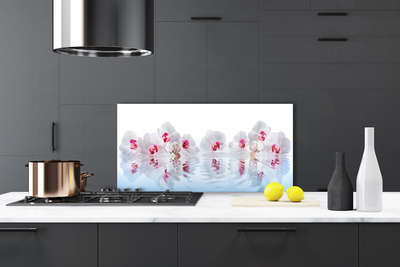 Kitchen Splashback Flowers art white red