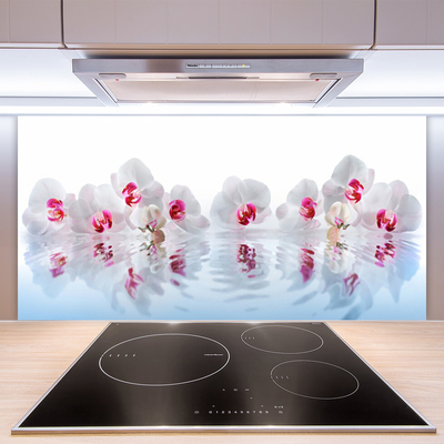 Kitchen Splashback Flowers art white red