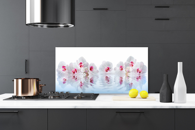 Kitchen Splashback Flowers art white red