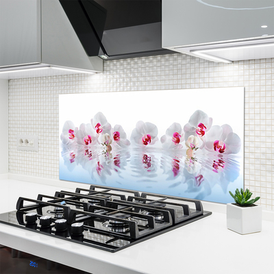 Kitchen Splashback Flowers art white red