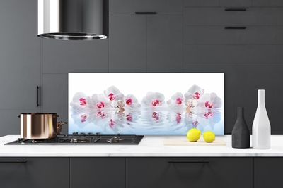 Kitchen Splashback Flowers art white red