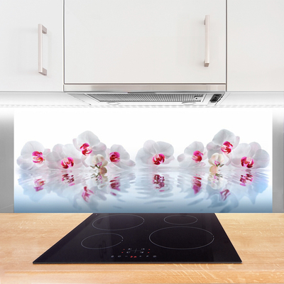 Kitchen Splashback Flowers art white red