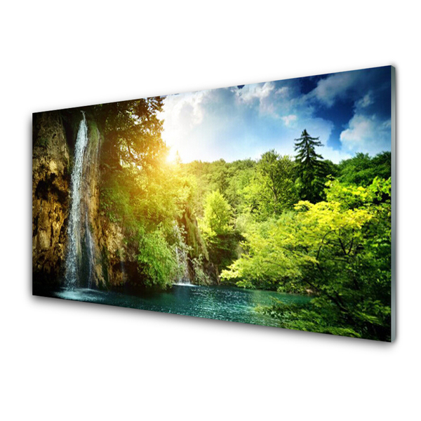 Kitchen Splashback Waterfall trees landscape blue white green brown