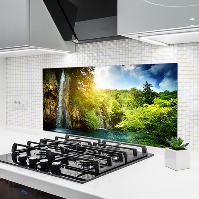 Kitchen Splashback Waterfall trees landscape blue white green brown