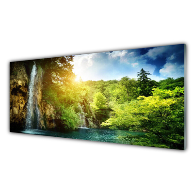 Kitchen Splashback Waterfall trees landscape blue white green brown