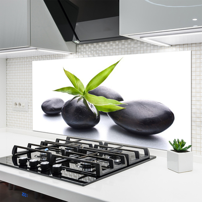 Kitchen Splashback Stones leaves art black green