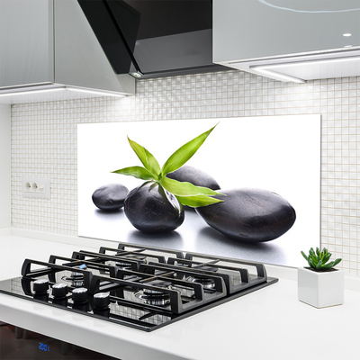 Kitchen Splashback Stones leaves art black green