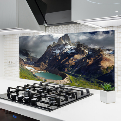 Kitchen Splashback Mountain bay landscape brown green grey