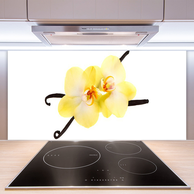 Kitchen Splashback Flowers floral white yellow brown