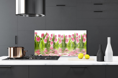 Kitchen Splashback Tulips floral pink green