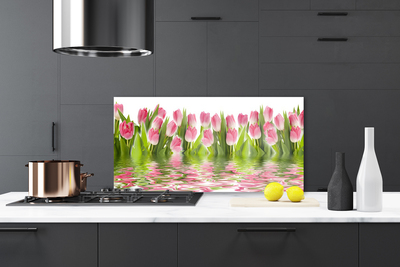 Kitchen Splashback Tulips floral pink green