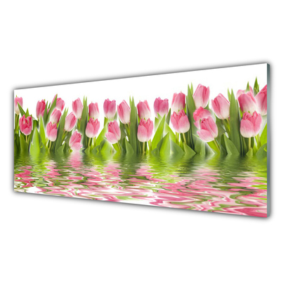 Kitchen Splashback Tulips floral pink green