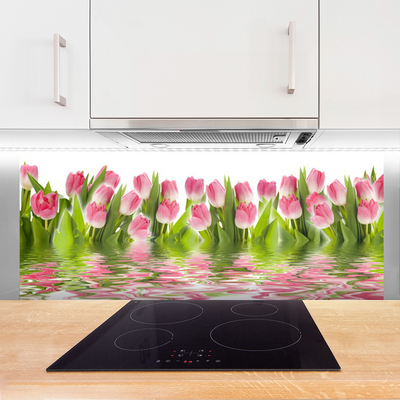 Kitchen Splashback Tulips floral pink green