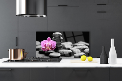 Kitchen Splashback Flower stones art pink black