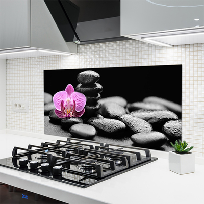 Kitchen Splashback Flower stones art pink black