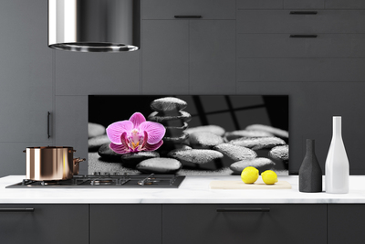 Kitchen Splashback Flower stones art pink black