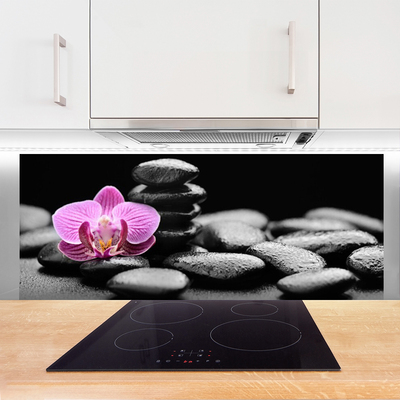 Kitchen Splashback Flower stones art pink black