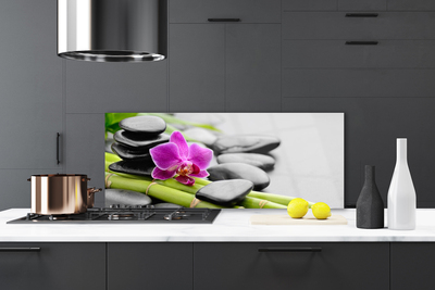 Kitchen Splashback Bamboo tube flower stones art green pink black