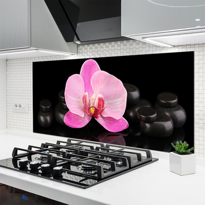 Kitchen Splashback Flower stones floral pink black