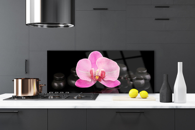 Kitchen Splashback Flower stones floral pink black