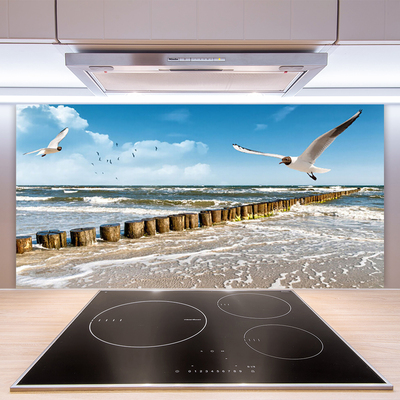 Kitchen Splashback Seagulls sea landscape grey blue white