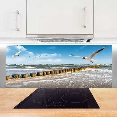 Kitchen Splashback Seagulls sea landscape grey blue white