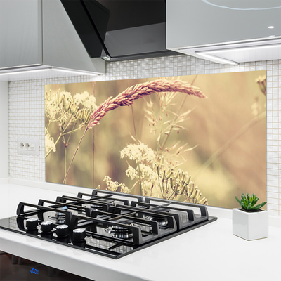 Kitchen Splashback Wild plants floral white brown