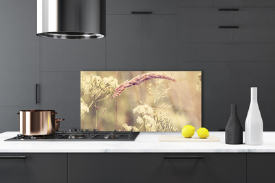 Kitchen Splashback Wild plants floral white brown