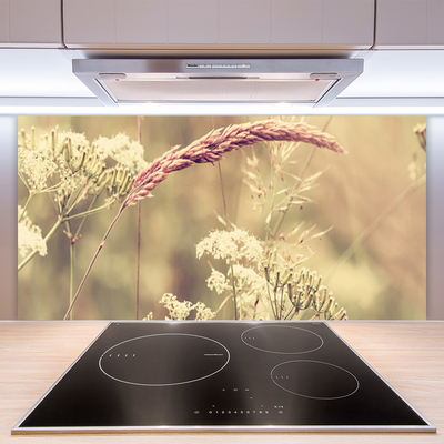 Kitchen Splashback Wild plants floral white brown