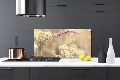 Kitchen Splashback Wild plants floral white brown