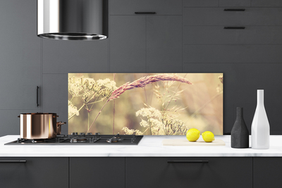 Kitchen Splashback Wild plants floral white brown