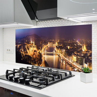 Kitchen Splashback City architecture yellow purple