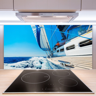 Kitchen Splashback Boat landscape blue white