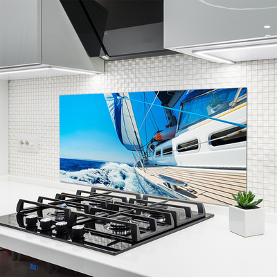 Kitchen Splashback Boat landscape blue white