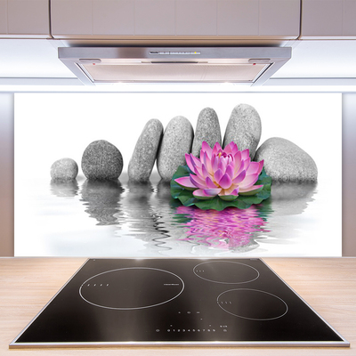 Kitchen Splashback Flower stones art pink grey